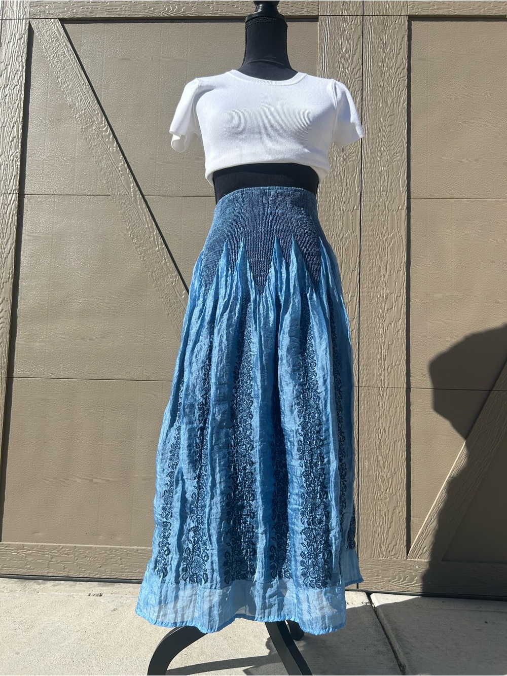 Blue Smocked Waist Maxi Skirt - Women's One size